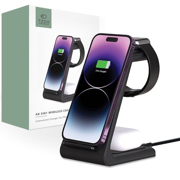 TECH-PROTECT A8 3IN1 WIRELESS CHARGER BLACK zdjęcie 1