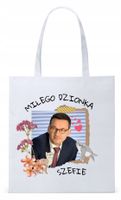 Mateusz Morawiecki Pis Torba Eco Biała Shopper Z Nadrukiem Ze Zdjęciem