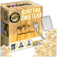 DUŻA KURTYNA ŚWIETLNA 3X3m GĘSTE ŚWIATEŁKA LED NA WESELE BIAŁE CIEPŁE 230V