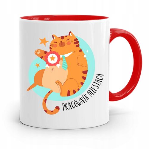 Dla Pracownika Kubek Czerwony Pracownik Miesiąca Z Nadrukiem Ze Zdjęciem na Arena.pl