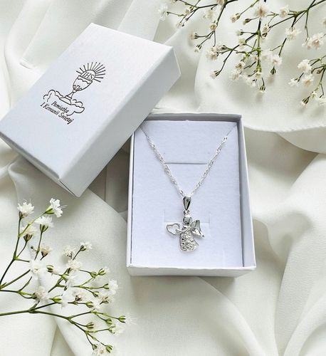 SREBRNY ŁAŃCUSZEK KOMUNIJNY I MEDALIK ANIOŁEK NA PREZENT DLA DZIEWCZYNKI na Arena.pl