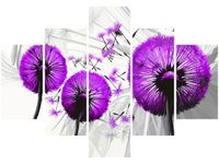 70 100CM OBRAZ 5 ELEM DMUCHAWCE FIOLECIE DRUK PŁÓTNO