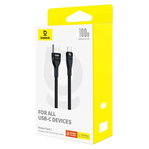 kabel baseus flash 2 usb-a / usb-c 100w 1 m - czarny na Arena.pl