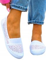 Białe Koronkowe Buty Damskie Trampki Tenisówki z Gumką Like 39