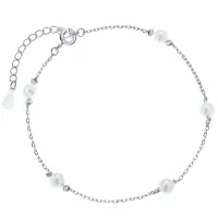 DELIKATNA RODOWANA SREBRNA BRANSOLETKA CHOKER JASNE PERŁY PEREŁKI KULKI
