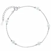 DELIKATNA RODOWANA SREBRNA BRANSOLETKA CHOKER JASNE PERŁY PEREŁKI KULKI