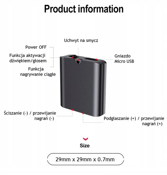 MINIATUROWY DYKTAFON PODSŁUCH SZPIEGOWSKI DETEKCJA zdjęcie 8