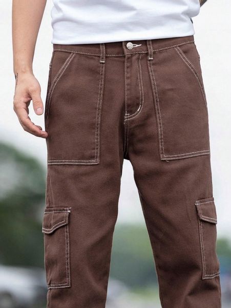 JEANSY MĘSKIE KONTRASTUJĄCY SZEW BRĄZOWE SHEIN M zdjęcie 7