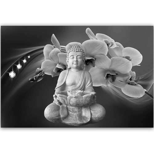 Obraz na płótnie - Canvas, Budda z orchideami 90x60 na Arena.pl