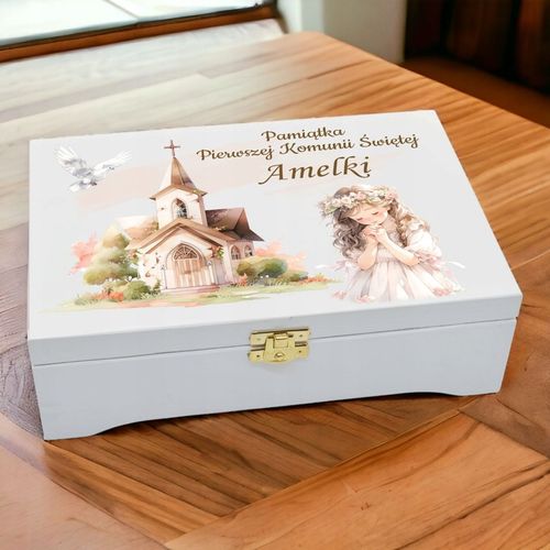 Prezent na KOMUNIE świętą pamiątka pudełko GRAWER Pamiątka Komunii na Arena.pl