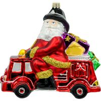 Bombka choinkowa: Mikołaj w wozie strażackim
