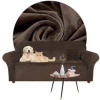 POKROWIEC NA KANAPĘ SOFĘ NAROŻNIK ELASTYCZNY WELUR AKSAMIT 145-185 BRĄZOWY