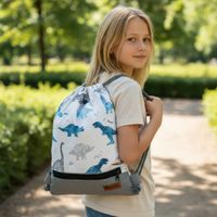 Plecak Worek Wodoodporny dla Chłopca - Dinozaury na szarym