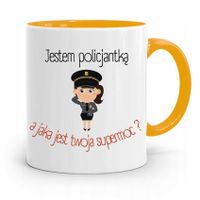 Kubek Żólty Policjanta Policjantki Twoja Supermoc? Z Nadrukiem Ze Zdjęciem