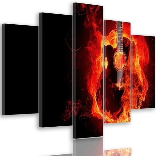 Obraz pięcioczęściowy na płótnie Canvas, pentaptyk typ A, Płonąca gitara 150x100 na Arena.pl