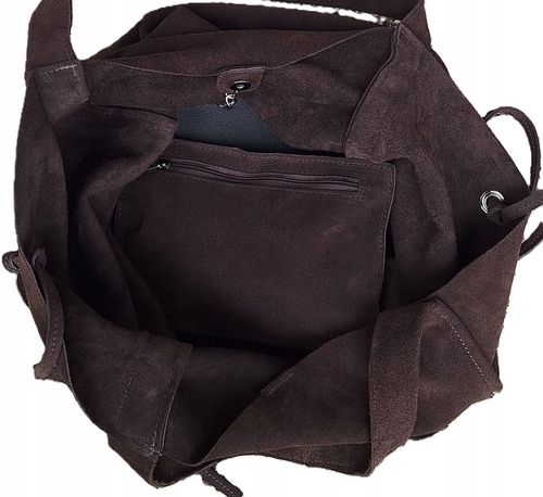 Torebka CZEKOLADOWA zamszowa shopper Vera Pelle SKÓRA ZAMSZ NATURALNY na Arena.pl