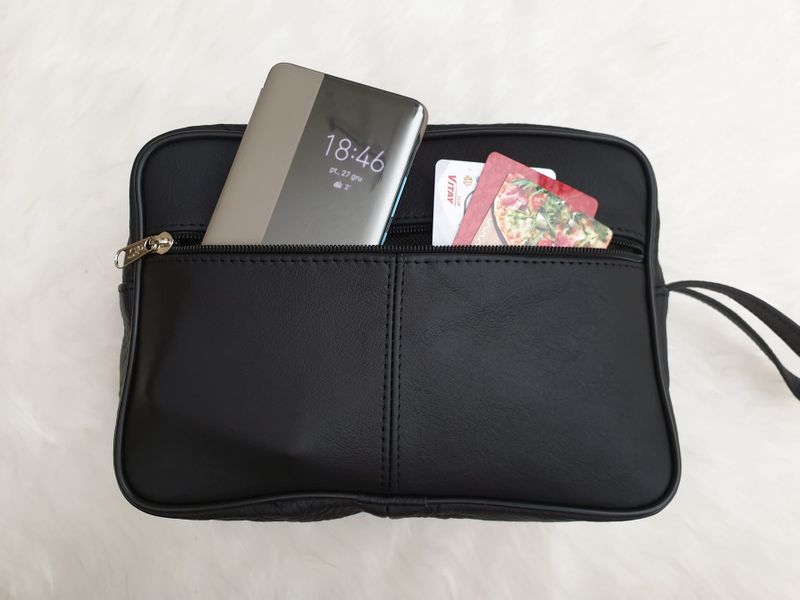 SASZETKA męska skórzana do ręki na dokumenty polska E006 czarna zdjęcie 9