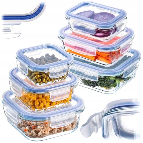 6x SZKLANE POJEMNIKI NA ŻYWNOŚĆ POJEMNIK LUNCHBOX DO LODÓWKI MIKROFALI na Arena.pl