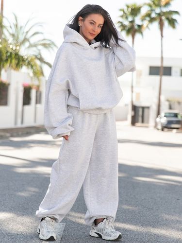 Spodnie dresowe bawełniane damskie baggy szerokie oversize szary melanż na Arena.pl