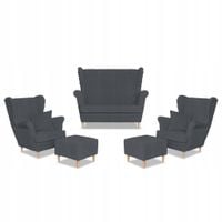 Zestaw uszak Rene Estella sofa fotele pufy Family Meble ciem. szary sztruks
