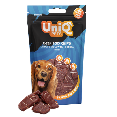 Przysmaki dla psa smaczki chipsy z wołowiny i dorsza 80g UNIQ PETS na Arena.pl