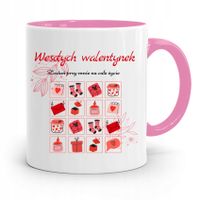 Kubek Różowy Na Walentynki Wesołych Walentynek Z Nadrukiem Ze Zdjęciem