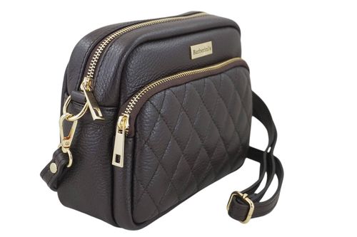 Torebka skórzana na ramię pikowana - Brązowa ciemna na Arena.pl