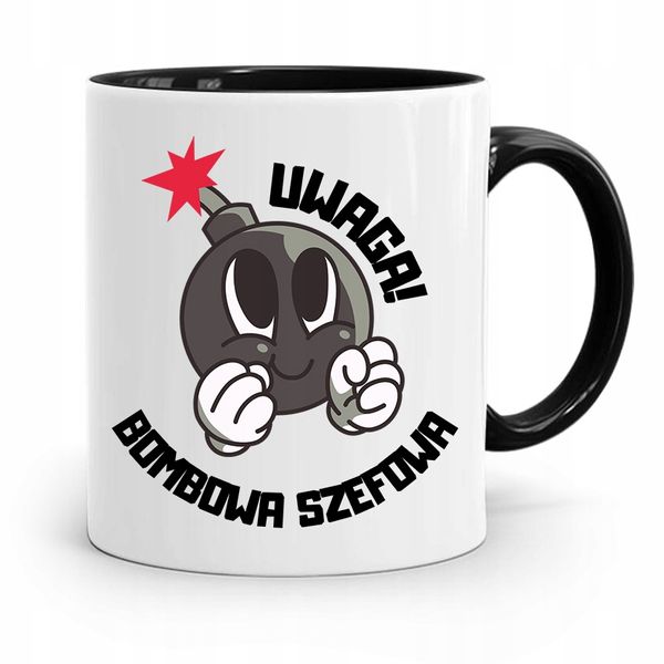 Kubek Czarny Prezent Szefowej Bombowa Szefowa Z Nadrukiem Ze Zdjęciem zdjęcie 1