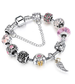 Bransoletka damska srebrna charmsy koraliki listek