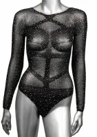 radiance long sleeve bodysuit - siateczkowy body z długim rękawem, czarny
