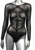 radiance long sleeve bodysuit - siateczkowy body z długim rękawem, czarny