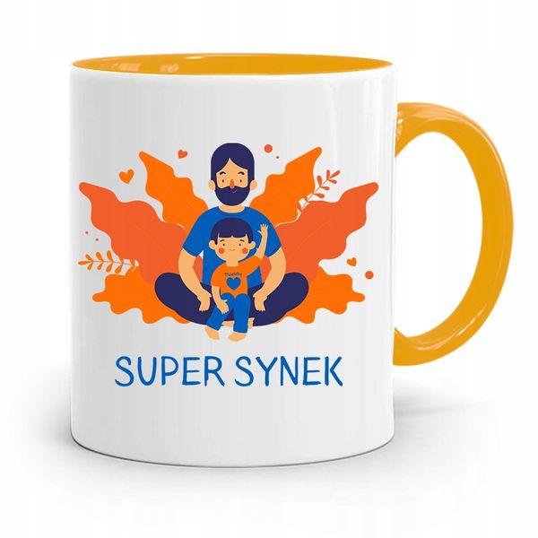 Kubek Żółty Prezent Dla Syna Dziecka Super Synek Z Nadrukiem Ze Zdjęciem zdjęcie 1