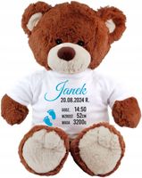 PLUSZOWY MIŚ brązowy z koszulką Z HAFTEM dla dziecka z imieniem metryczką
