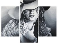 70 90CM OBRAZ 3 ELEM SZARA DAMA ŚCIENNY PŁÓTNO