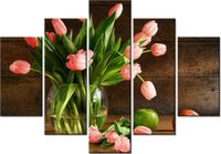 105CM 150CM OBRAZ 5 ELEM CZERWONE TULIPANY DRUK