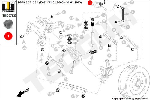 BMW 1 E87 GUMA STABILIZATORA TYL 03-13 na Arena.pl