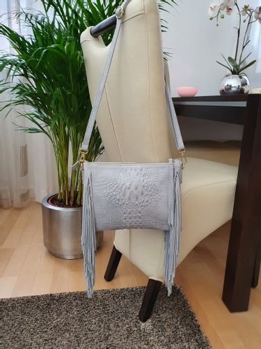 VERA PELLE torebka zamszowa listonoszka boho z frędzlami V001 j.szara na Arena.pl