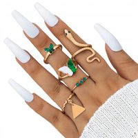 ZESTAW Złotych PIERŚCIONKÓW RETRO PUNK VINTAGE 5 Sztuk WĄŻ MOTYLE