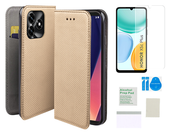 Etui z klapką do HONOR X5c Plus pokrowiec portfel złoty +folia ochronna TPU