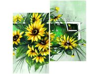 60X60CM ZEGAR SŁONECZNIKI ZIELENI OBRAZ DREWNO ŚCIAN KWADRAT