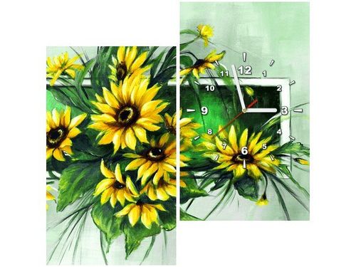 60X60CM ZEGAR SŁONECZNIKI ZIELENI OBRAZ DREWNO ŚCIAN KWADRAT na Arena.pl
