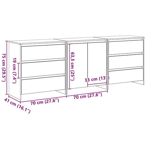 Bufet 3 pcs Czarny 70 x 41 x 75 cm Materiał drewnopochodny na Arena.pl