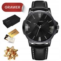 SKÓRZANY ZEGAREK MĘSKI CZARNY SKÓRA NA PASKU PREZENT DLA TATY CHŁOPAKA