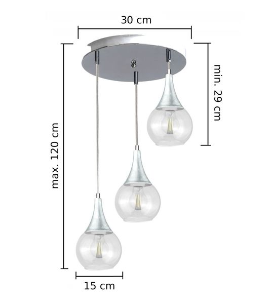Lampa wisząca 3xE27 LACRIMA CLEAR SILVER zdjęcie 2