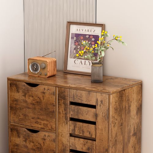 KOMODA DO SALONU CIEMNY BRĄZ SZAFKA POJEMNA DREWNIANA PÓŁKI LOFT 3 SZUFLADY na Arena.pl