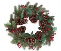 Wieniec świąteczny 50 cm zdobiony motyw naturalny cedrowy stroik szyszki