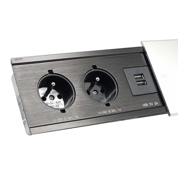 Przedłużacz gniazdo multiport FLEXPORT biurowy wpuszczany 2 gniazda + USB, 1,7m, aluminium zdjęcie 3