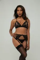 christine axelle komplet bielizny 3-częściowy z koronki czarny s-m