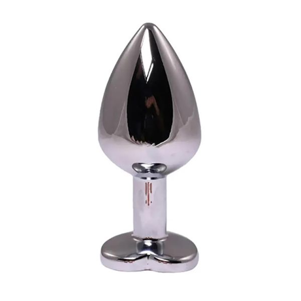 Silver Small Heart-Shaped Butt Plug With Pink Crystal zdjęcie 2