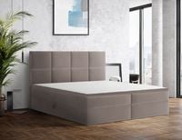 ŁÓŻKO TAPICEROWANE kontynentalne BARO 180x200 ciemny beż + MATERAC NAKŁADKA